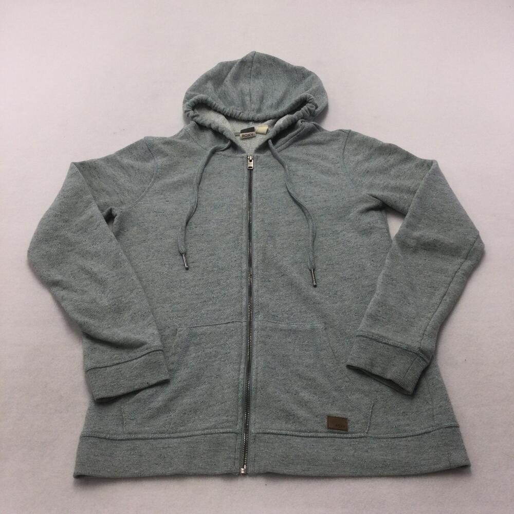 Roxy Hoodie Womens Small Green Terry Full Zip Long Sleeve Surf Casual Sweatshirt